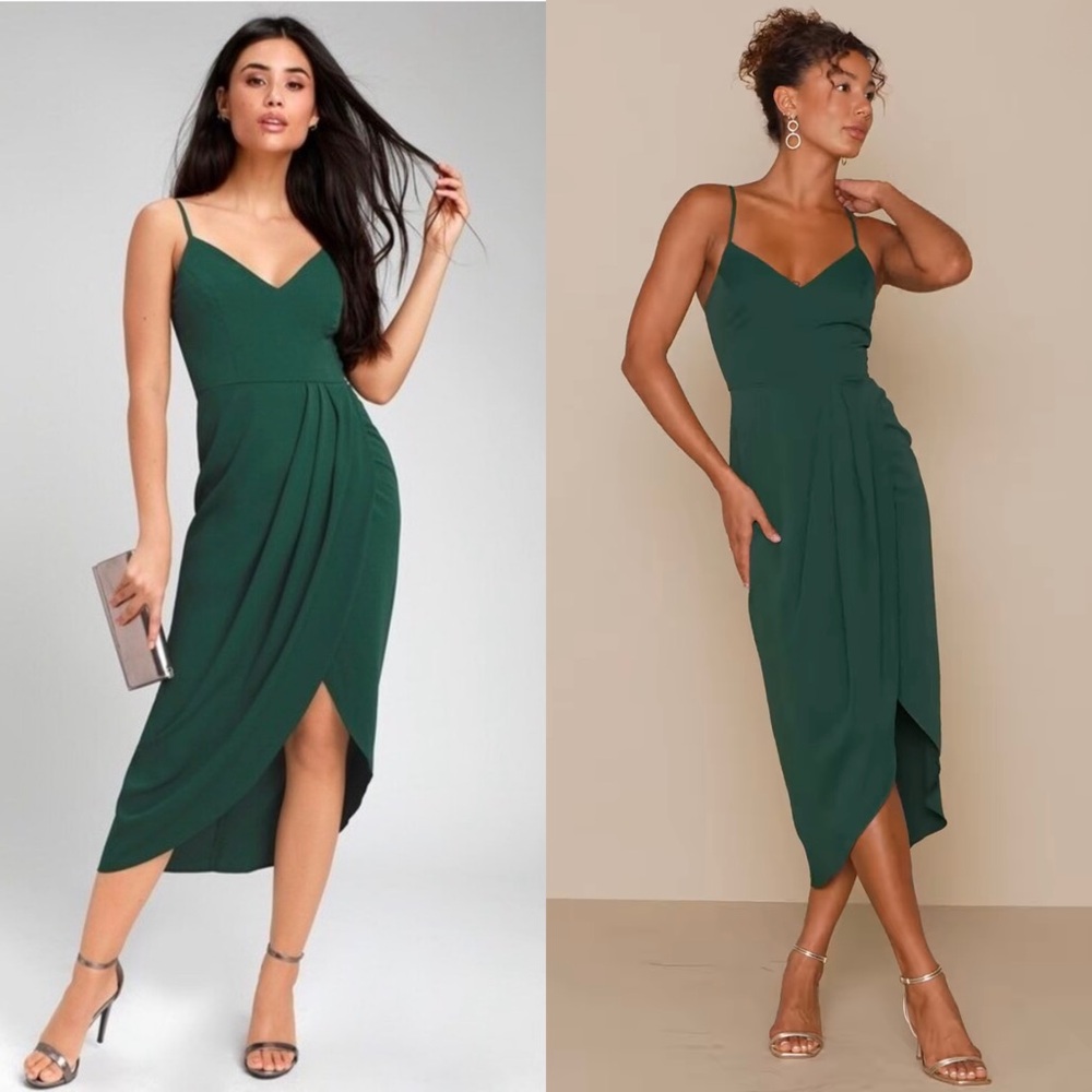 LULUS Emerald Sleeveless Draped Tulip Skirt Princesscore Wedding Guest Dress‎ XS